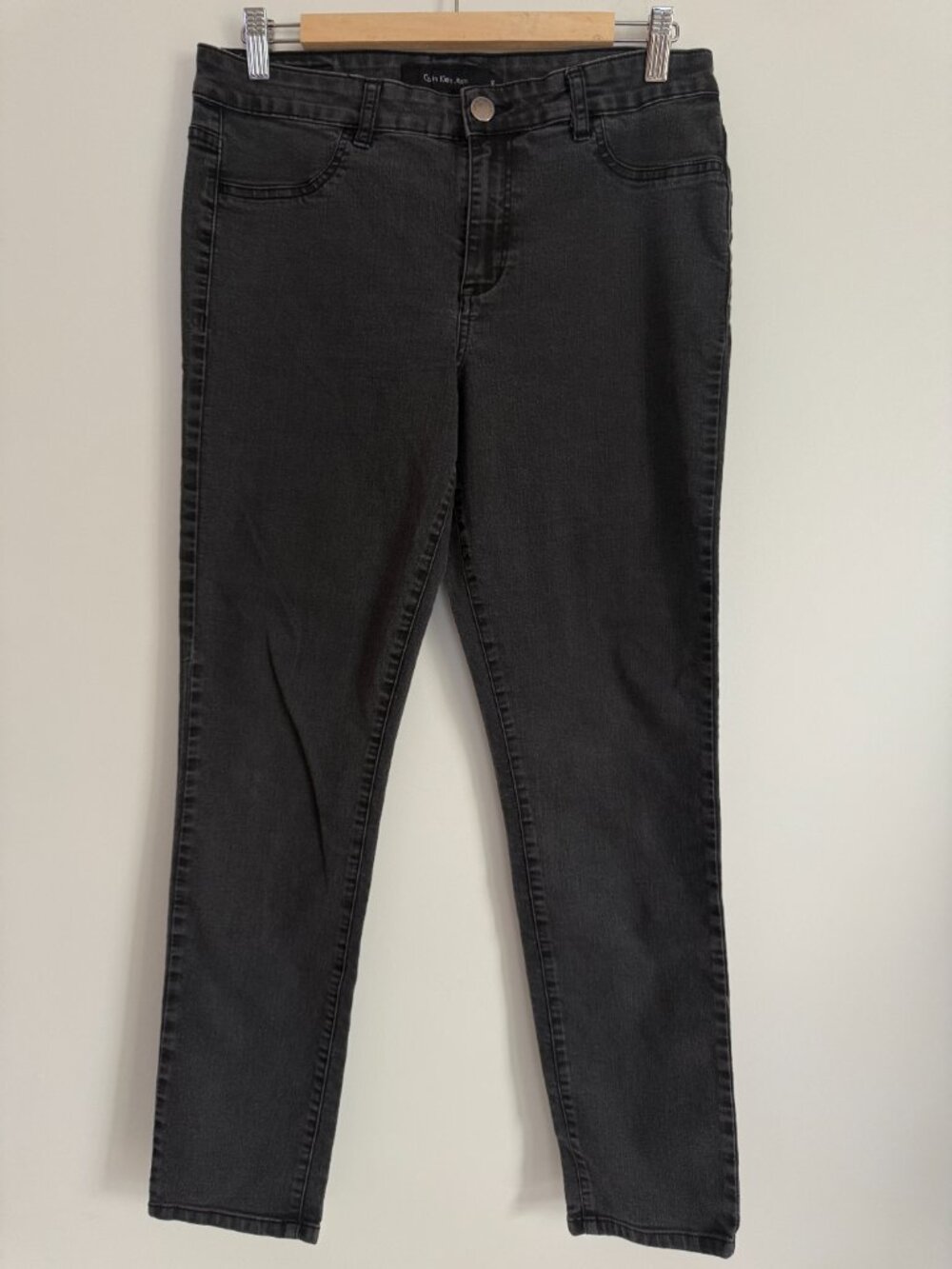 Calvin Klein Woman Black Cotton Blend Mid Rise Straight Leggings Jeans Size 12